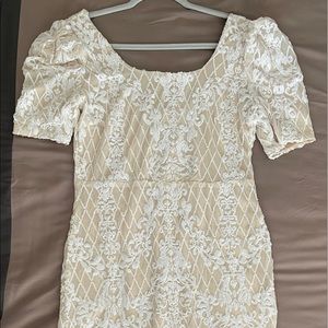 White & Beige Sequin Fitted Dress